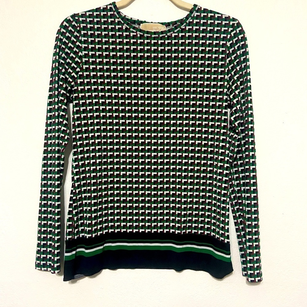MICHAEL Michael Kors Green and Black Long Sleeve Top